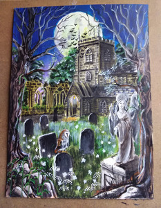 Chris B, Spooky Churchyard at night, acrylic.jpg